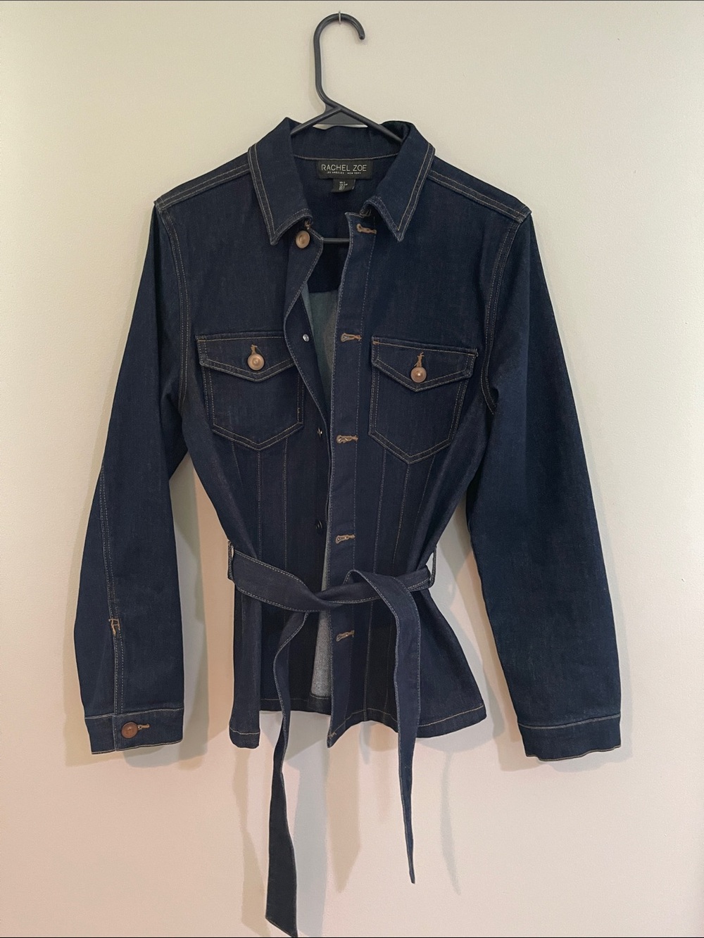 Rachel Zoe Indigo Blue Denim Trucker Jacket with removable belt